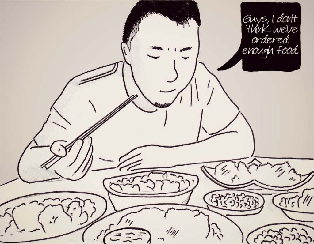 My friend YL at dinner. Every dinner. 
